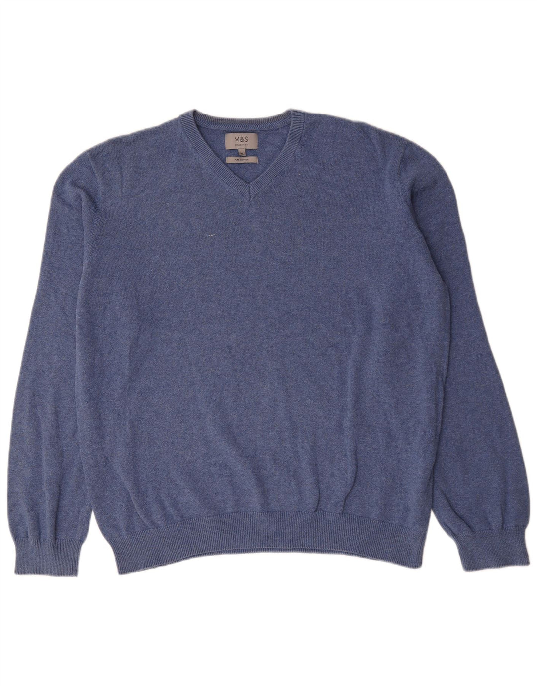 Marks & Spencer Herren-Pullover mit V-Ausschnitt, XL, blaue Baumwolle