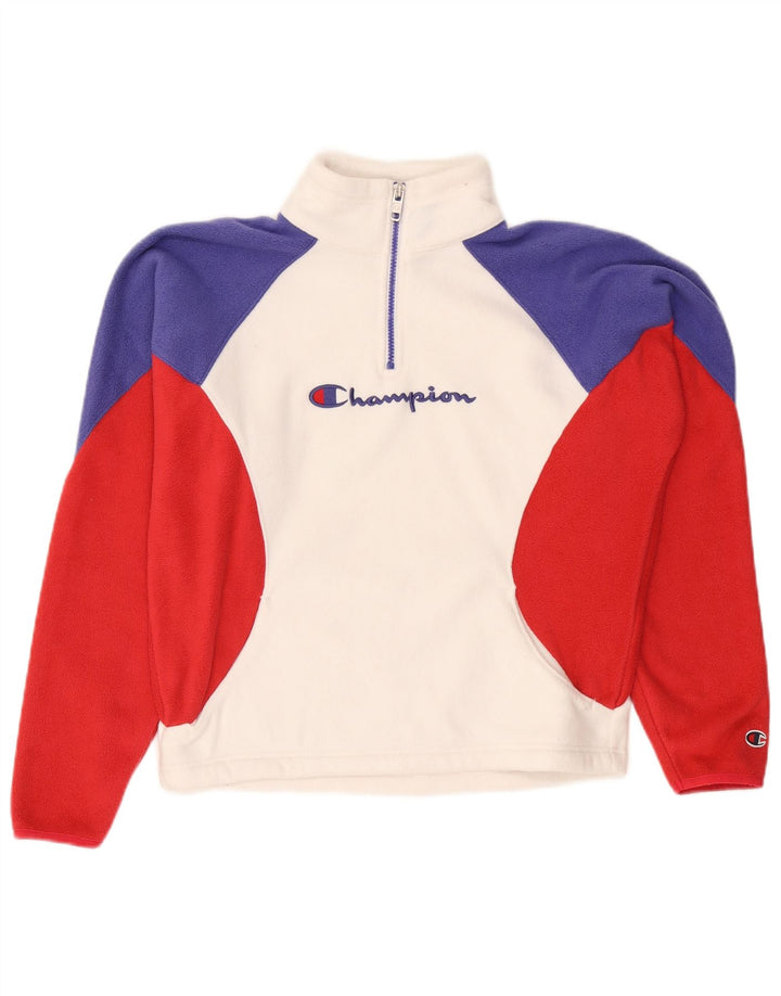 Champion Damen-Fleecepullover mit Grafik, UK 14, Mittelweiß, Farbblock