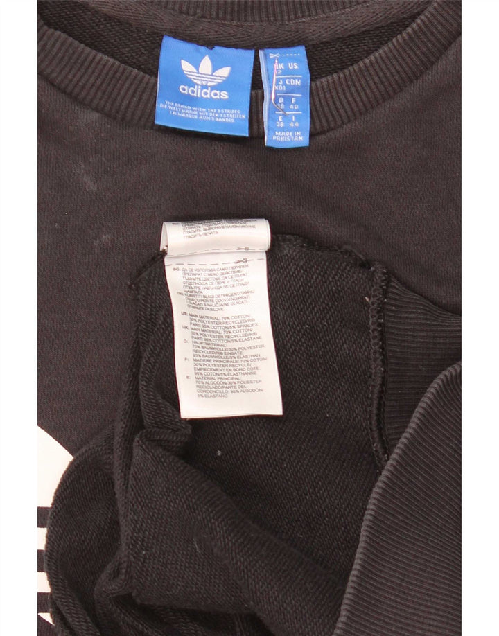 Adidas Damen Grafik-Sweatshirt-Pullover UK 12 Mittelschwarze Baumwolle