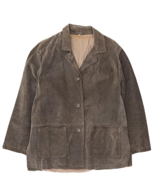 Vintage Damen 3-Knopf-Wildleder-Blazerjacke UK 16 Large Grau