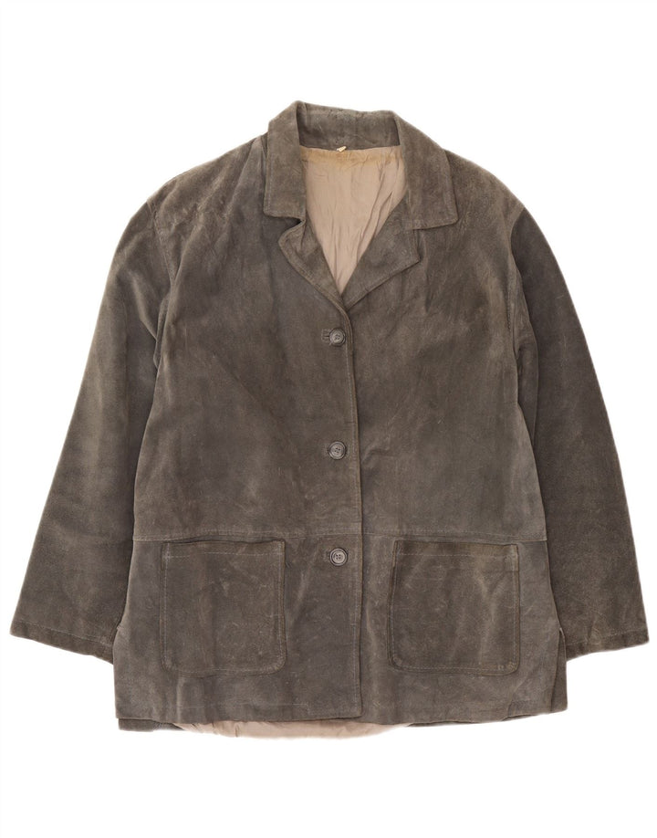 Vintage Damen 3-Knopf-Wildleder-Blazerjacke UK 16 Large Grau
