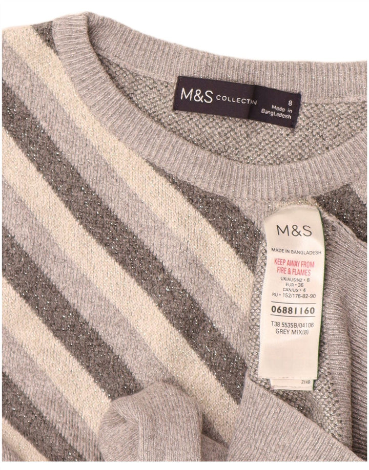 Marks & Spencer Damen-Pullover mit Rundhalsausschnitt, Gr. 8, klein, grau gestreift
