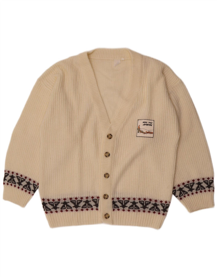 Vintage Herren Cardigan Pullover Mittelweiß Fair Isle