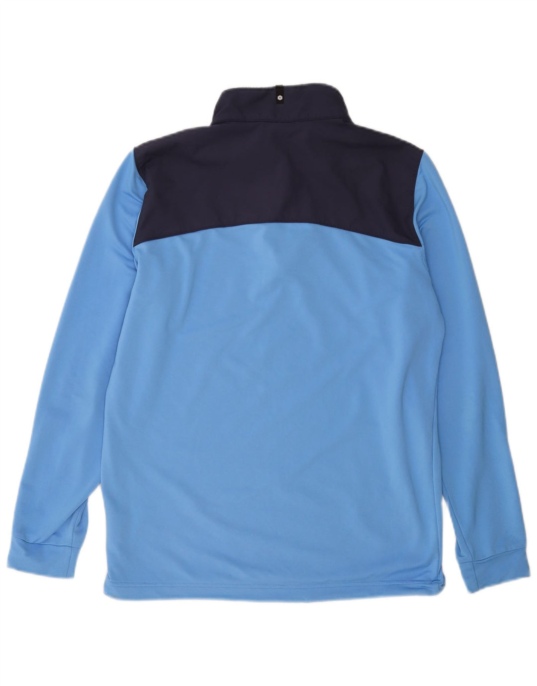 Puma Herren-Pullover-Trainingsanzugoberteil mit Reißverschluss am Hals, mittelblaues Farbblock-Polyester