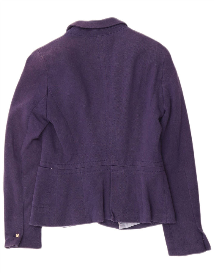 Zara Damen Crop 1-Knopf-Blazerjacke UK 12 Mittelmarineblaue Baumwolle