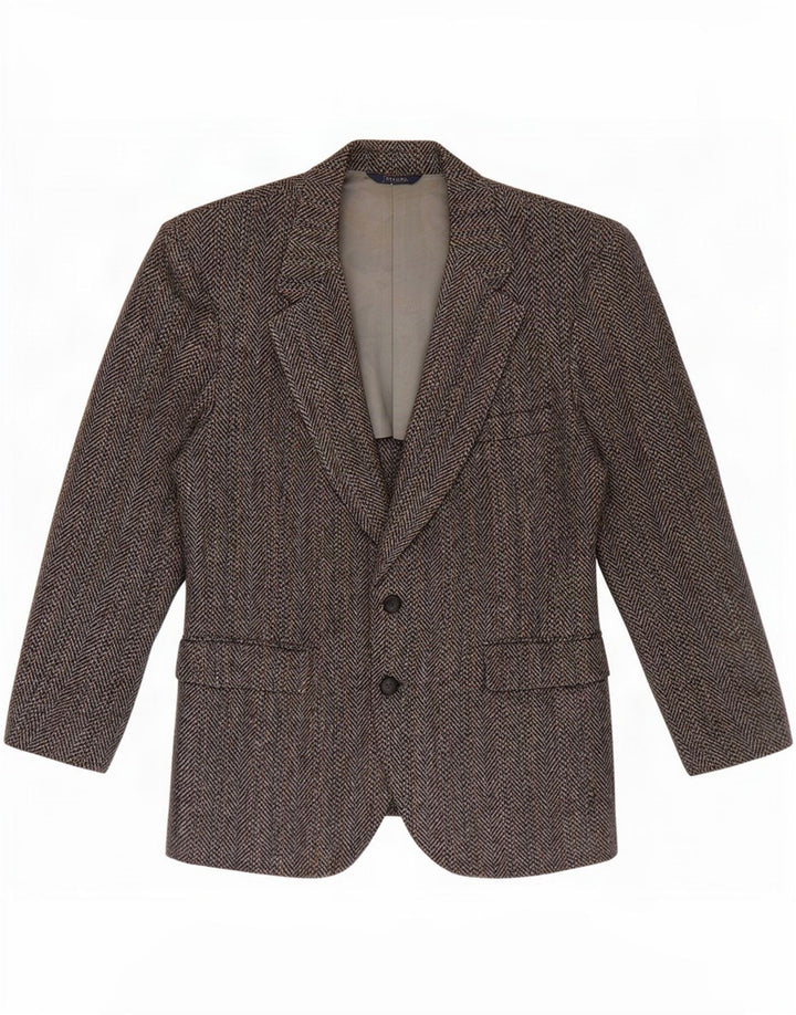 Kurze Blazerjacke für Herren aus Harris Tweed, UK 42, mittelgrau, Fischgrätenmuster