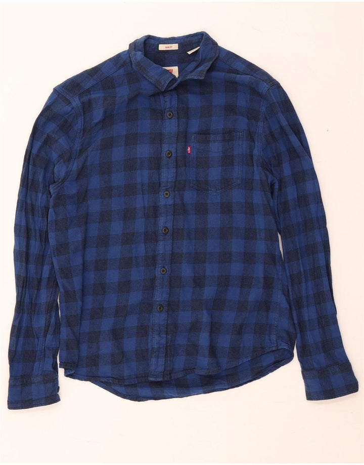 Levi's Slim-Fit-Flanellhemd für Herren aus mittelblauer Gingham-Baumwolle in Marineblau
