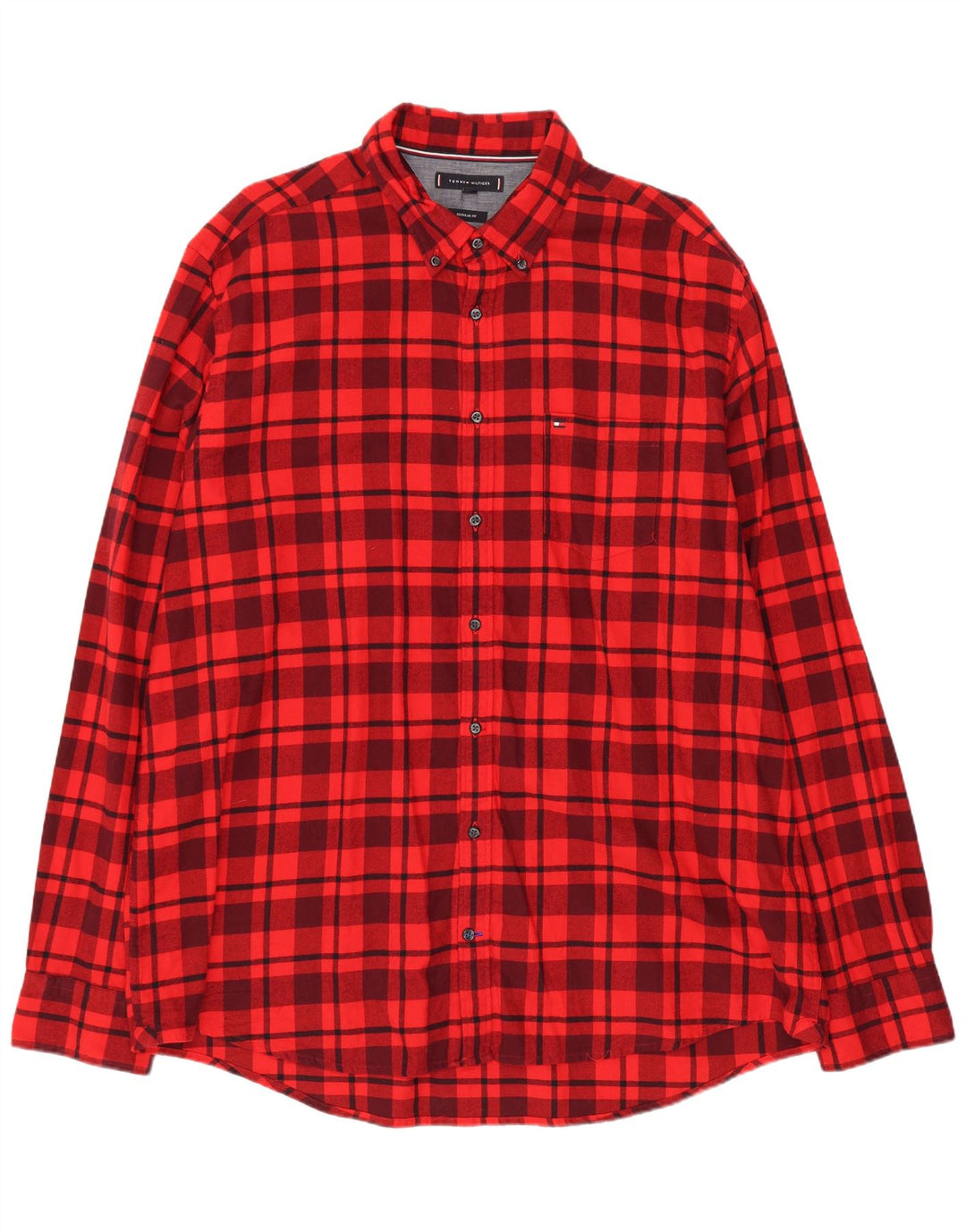 TOMMY HILFIGER Herren-Flanellhemd mit normaler Passform, 2XL, rot kariert, Baumwolle