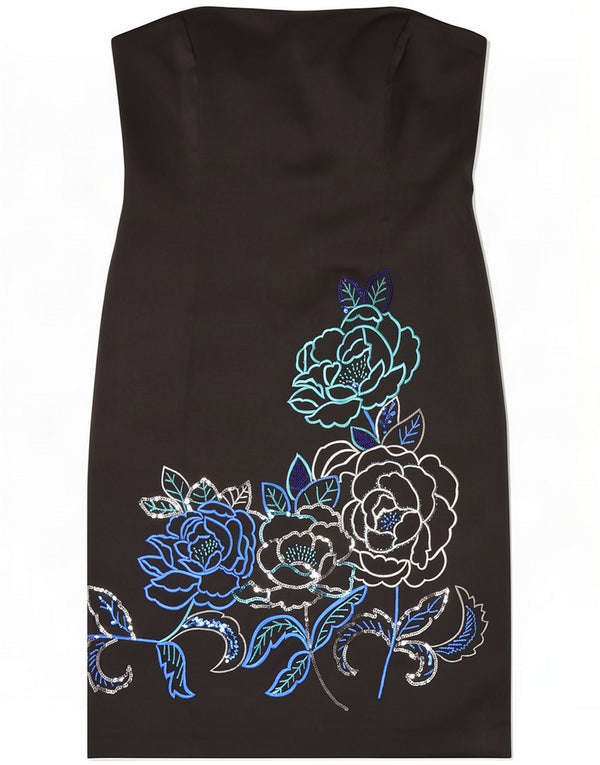 Debut Damen Trägerloses Kleid UK 14 Medium Black Floral Polyester