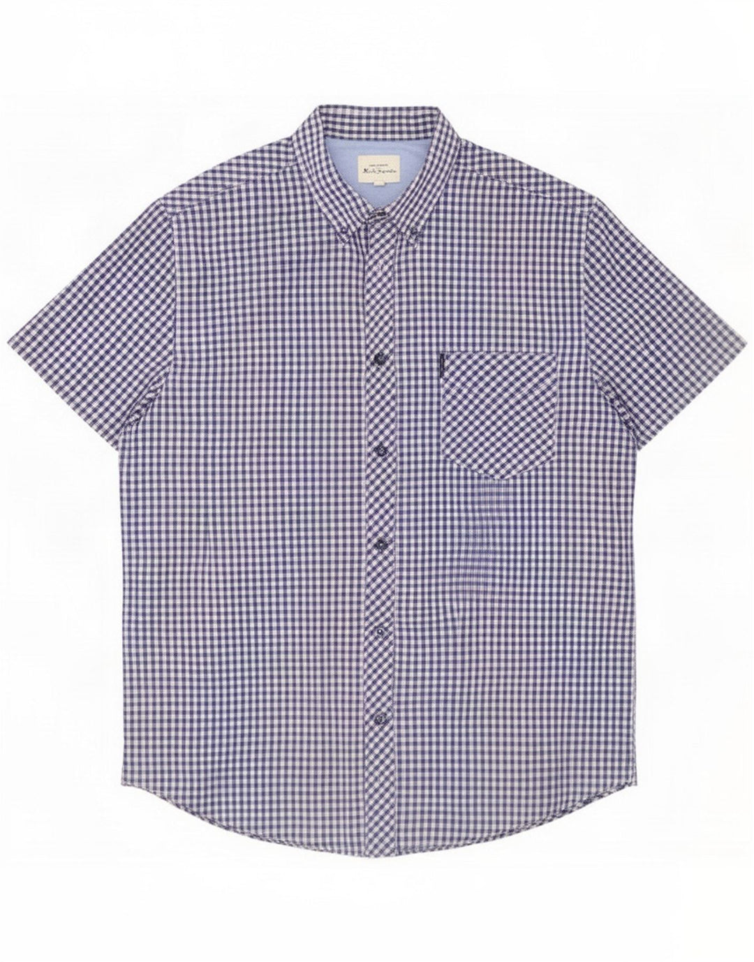 Ben Sherman Mens Short Sleeve Shirt Medium Blue Gingham Cotton