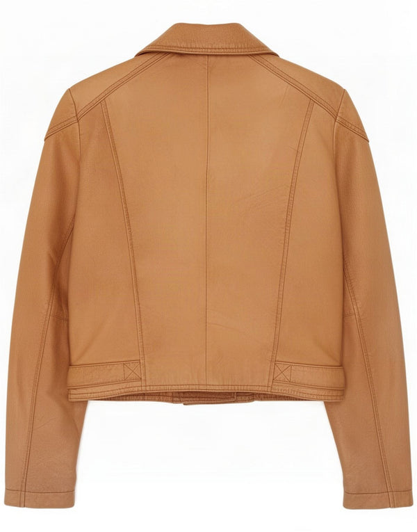Vintage Damen Crop Leder Bikerjacke UK 10 Small Brown