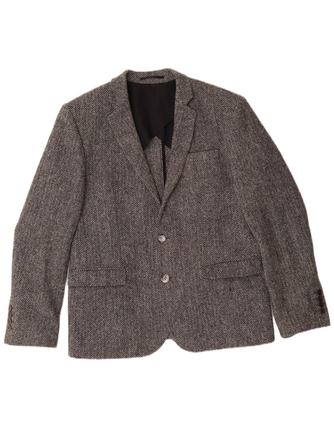 HARRIS TWEED Herren-Blazerjacke, UK 40, Größe L, grau, Herringbone-Klassiker