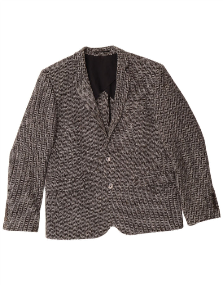HARRIS TWEED Herren-Blazerjacke, UK 40, Größe L, grau, Herringbone-Klassiker
