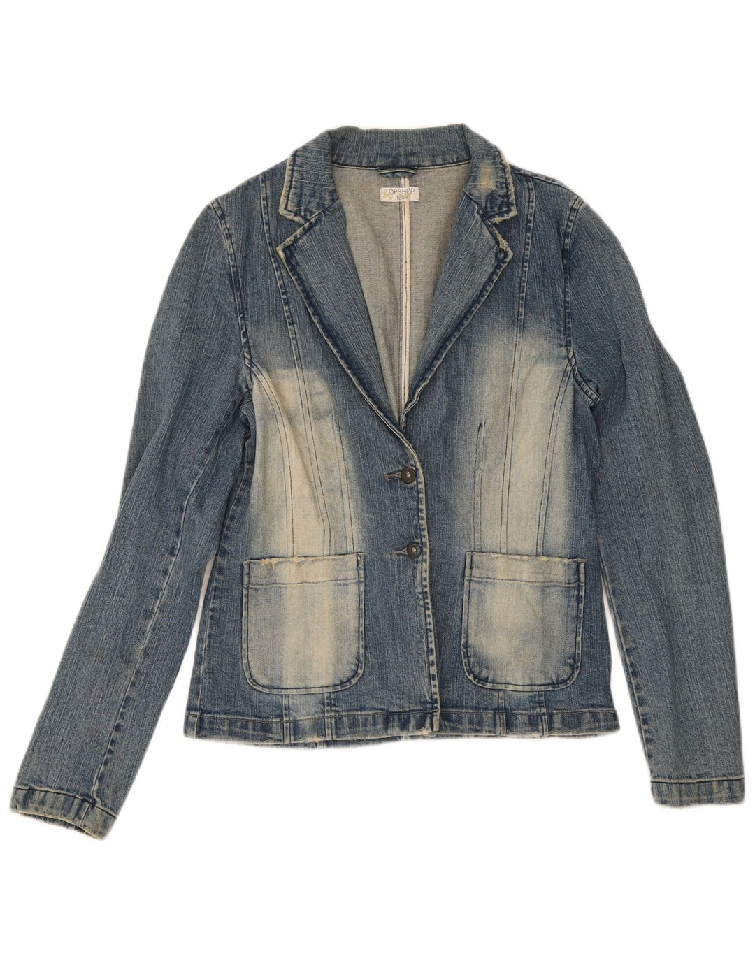 Topshop Damen-Jeansblazer mit 2 Knöpfen, Größe UK 14, mittelblau, Baumwolle