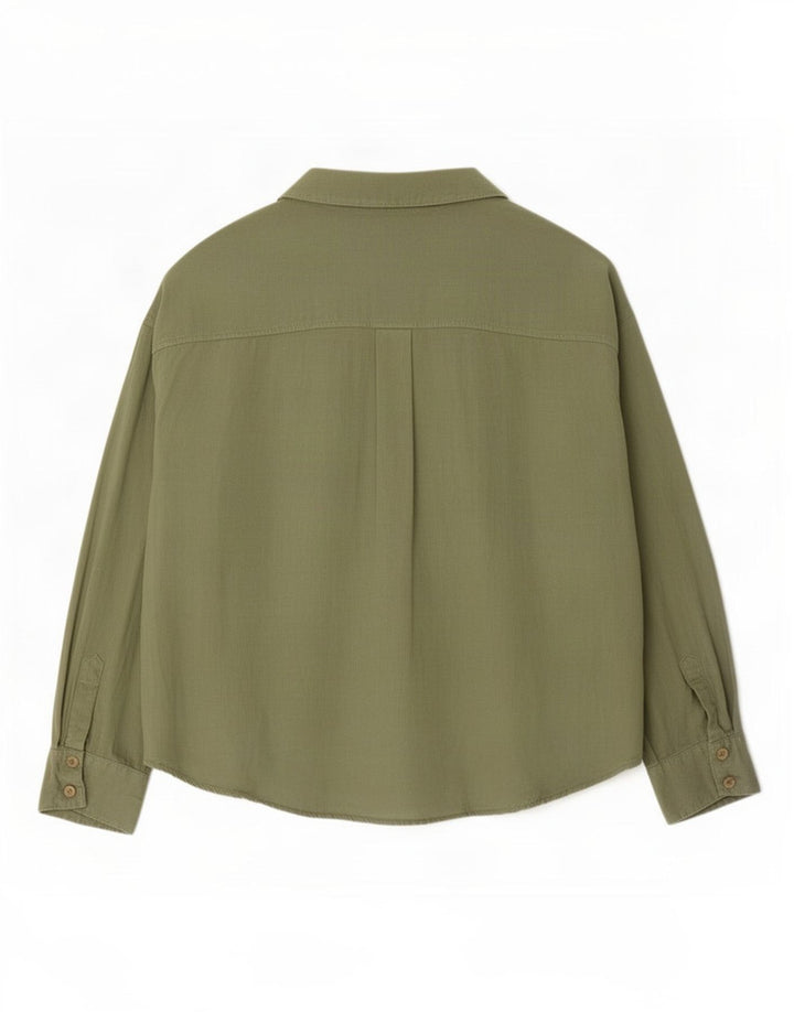 Zara Damen Overshirt-Hemd UK 14 Mittelgrünes Leinen