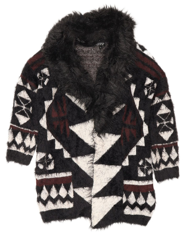 Topshop Damen Longline Cardigan Pullover UK 8 Small Schwarz Geometrisch