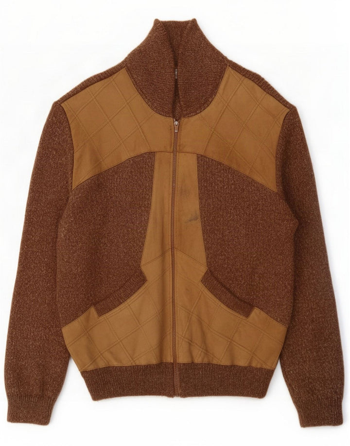 Sercap Herren-Cardigan-Pullover Mittelbraun Farbblock
