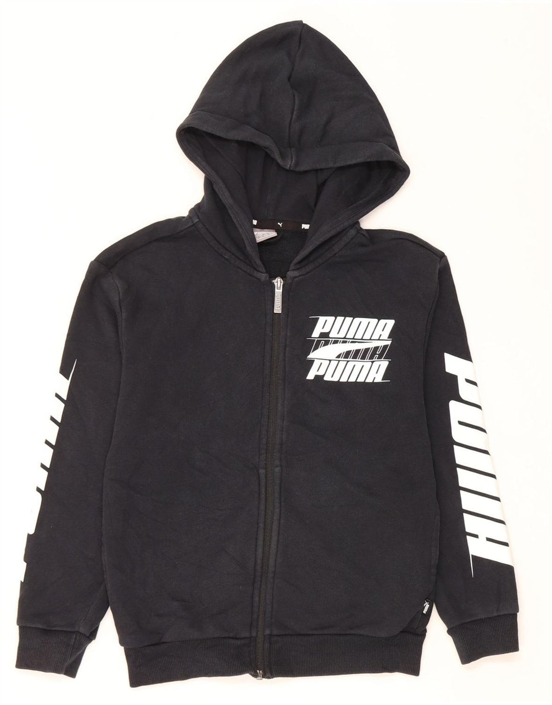 PUMA Jungen Graphic Zip Hoodie Pullover 9–10 Jahre, schwarze Baumwolle