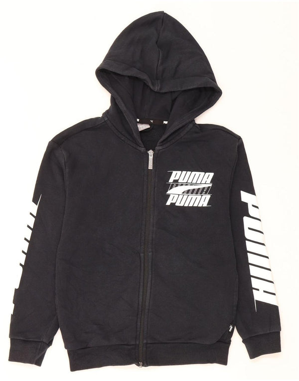 PUMA Jungen Graphic Zip Hoodie Pullover 9–10 Jahre, schwarze Baumwolle