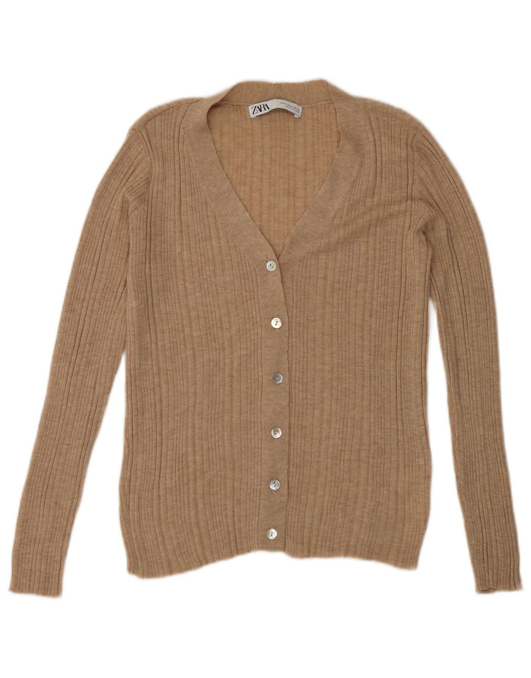 Zara Damen-Cardigan-Pullover UK 10 Small Beige Nylon