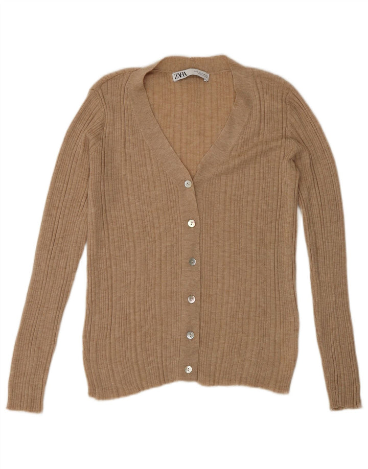 Zara Damen-Cardigan-Pullover UK 10 Small Beige Nylon