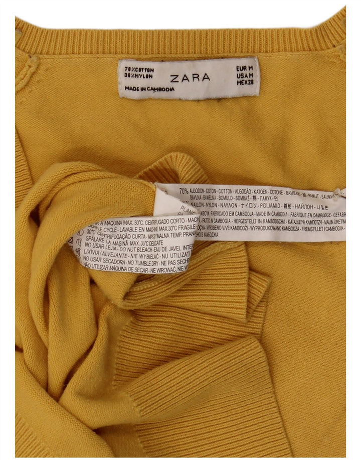 Zara Damen-Pullover mit V-Ausschnitt, UK 12, mittelgelbe Baumwolle
