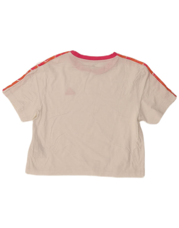 ADIDAS Damen Crop T-Shirt Top UK 4/6 XS Weiße Baumwolle