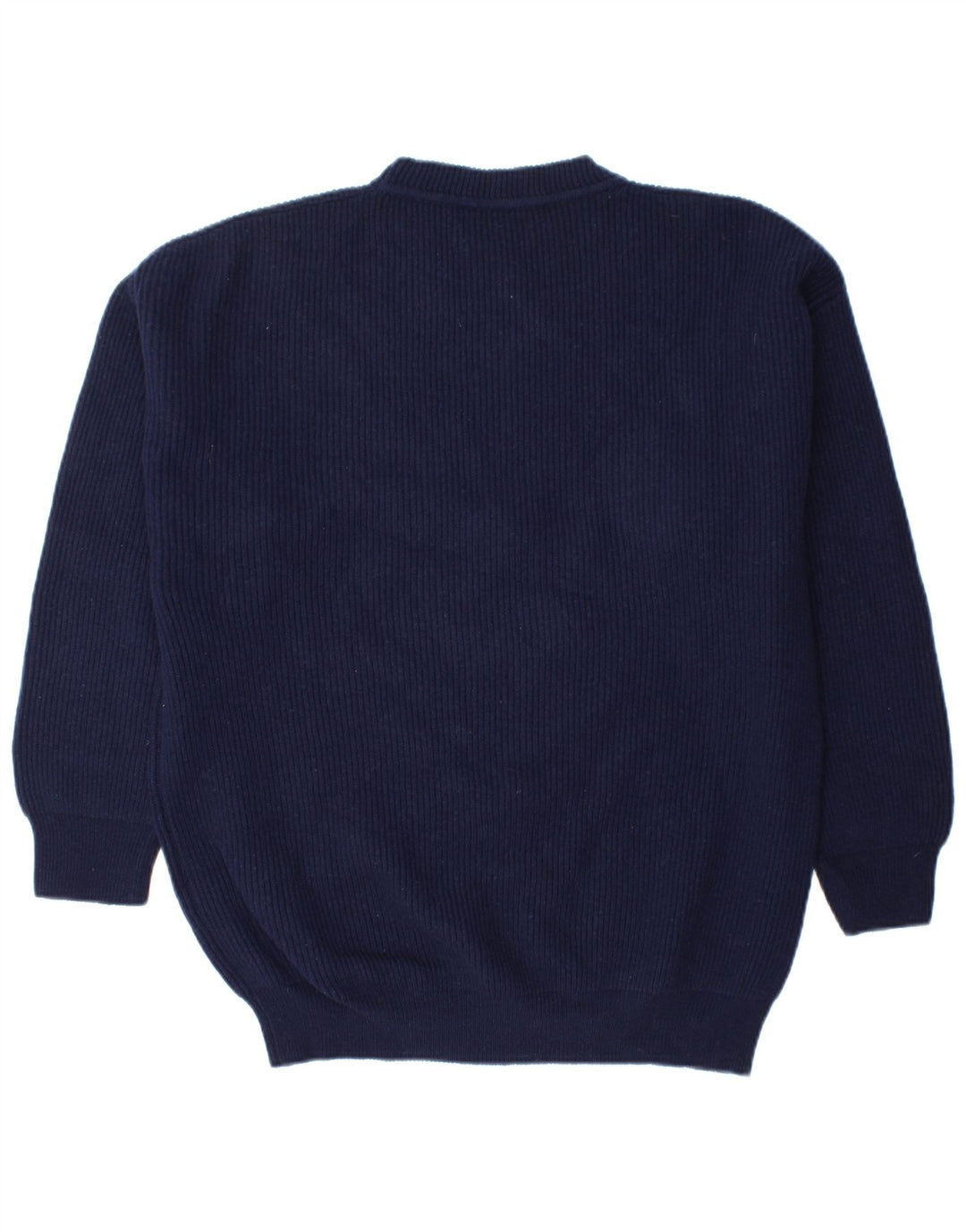 BENETTON Herren-Pullover mit Rundhalsausschnitt, mittlere marineblaue Schurwolle