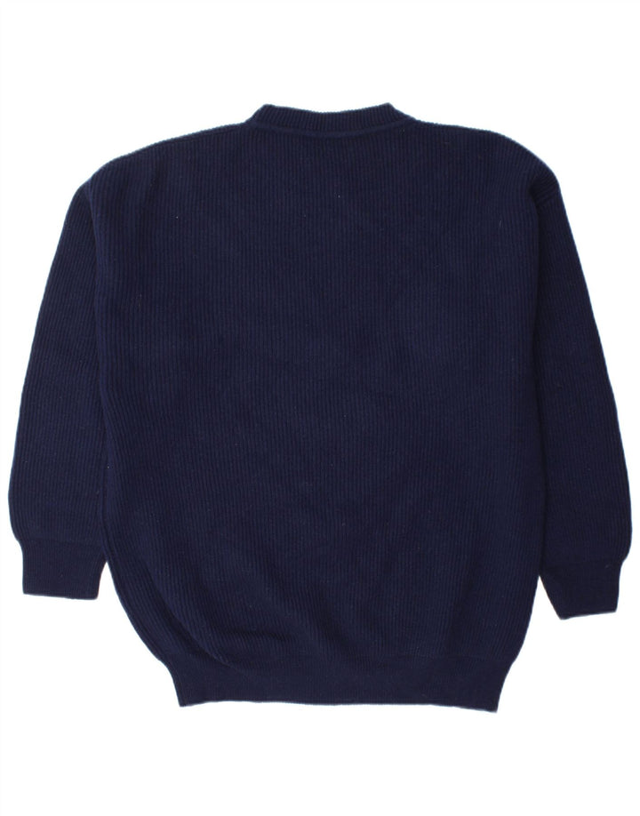 BENETTON Herren-Pullover mit Rundhalsausschnitt, mittlere marineblaue Schurwolle