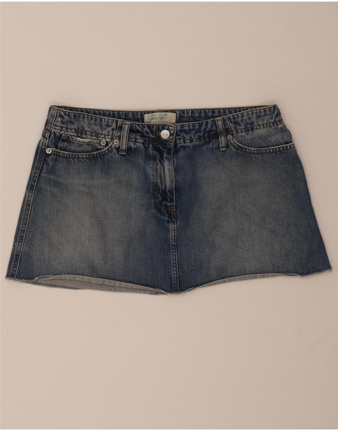 Benetton Damen Denim-Minirock IT 46 Large W32 Blaue Baumwolle