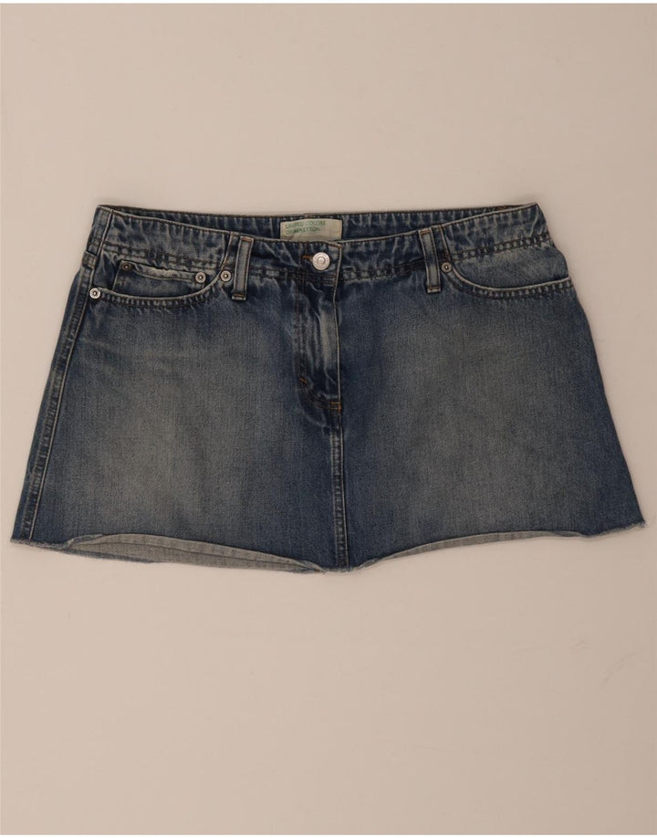 Benetton Damen Denim-Minirock IT 46 Large W32 Blaue Baumwolle