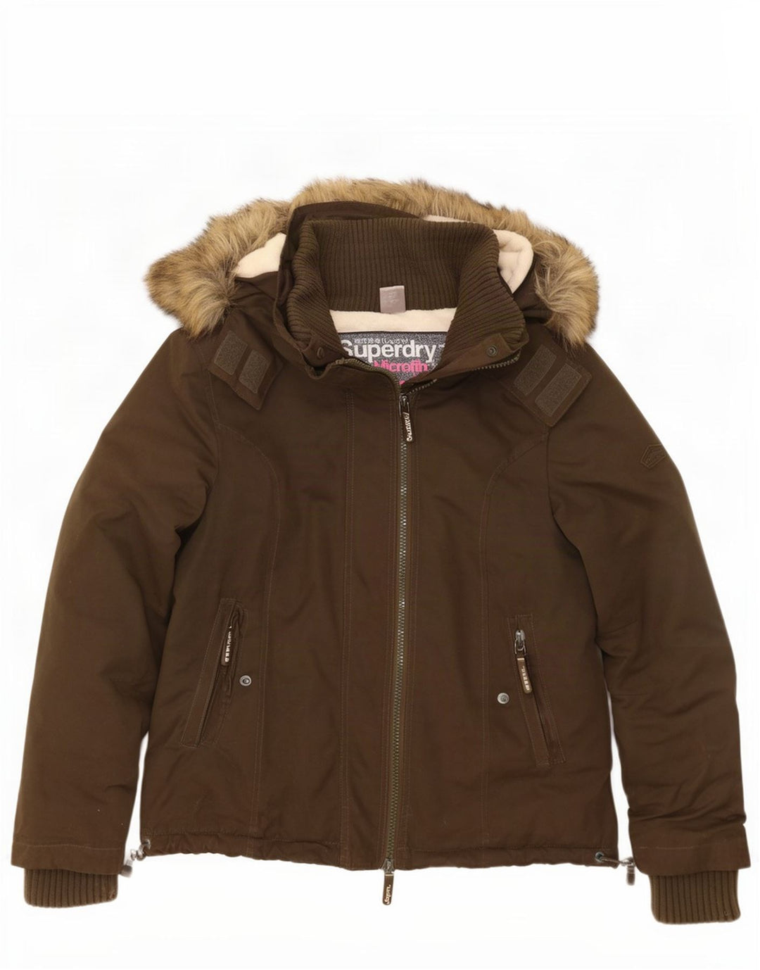 Superdry Damen-Windbreakerjacke mit Kapuze, UK 18, XL, Khaki, Polyester