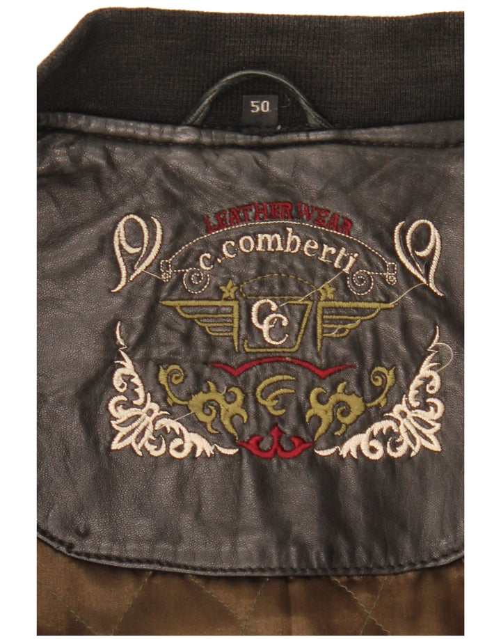 C.Comberti Herren Bomber-Lederjacke IT 50 großes schwarzes Leder