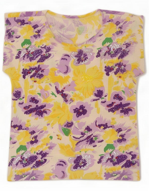 Vintage Damen Grafik T-Shirt Top UK 16 Large Mehrfarbig Blumen