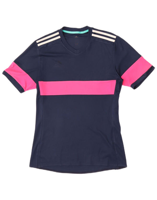 Adidas Damen Climalite T-Shirt Top UK 12 Mittel Marineblau Farbblock