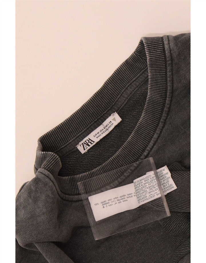 Zara Damen Crop T-Shirt Top UK 14 Mittelgraue Baumwolle