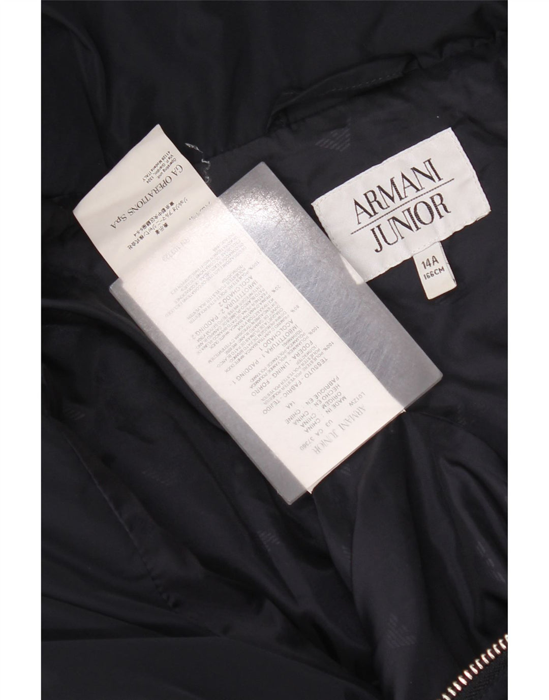 Armani Junior Mädchen-Kapuzenmantel, gepolstert, 13–14 Jahre, marineblaues Polyester