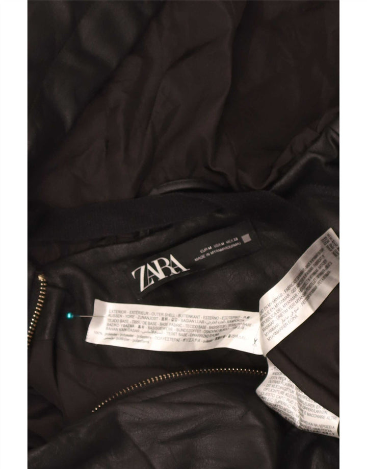 Zara Damen Kunstlederjacke UK 14 Medium Schwarz Polyester