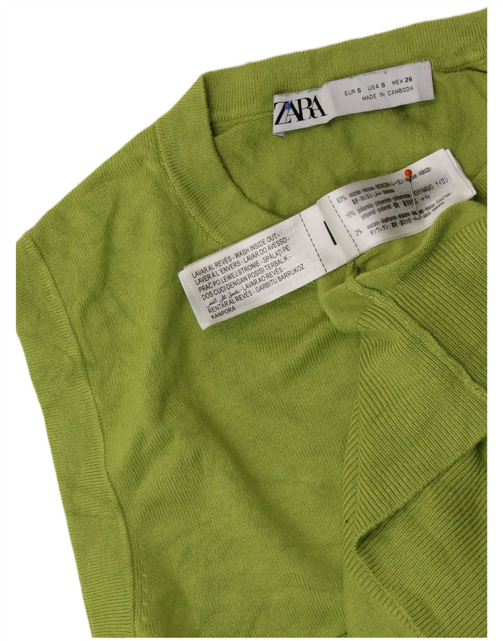 ZARA Damen Crop Vest Tank Top UK 10 Small Grüne Viskose