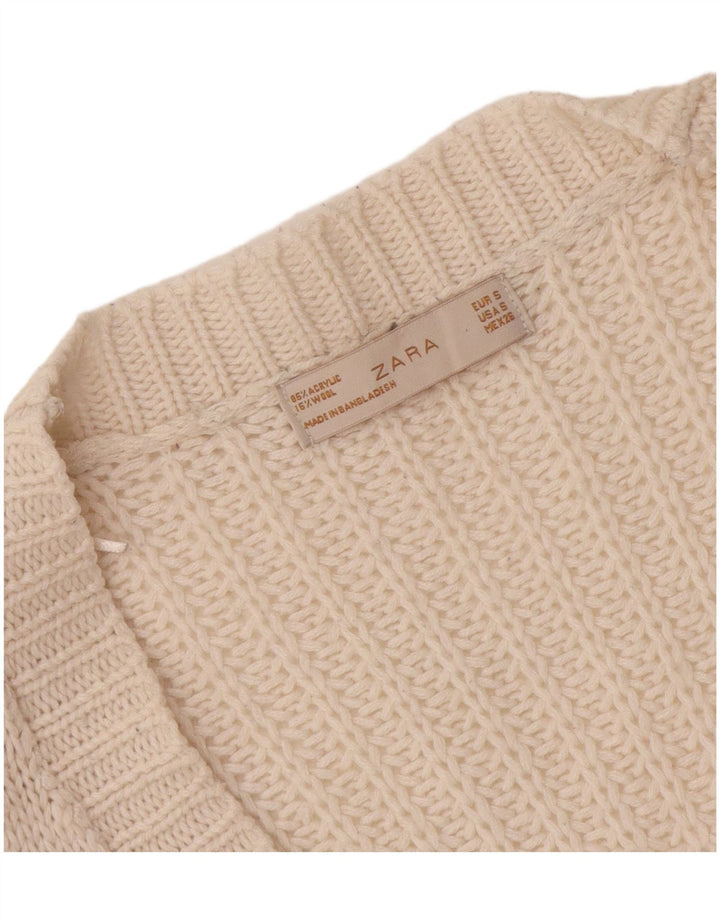 Zara Damen-Cardigan-Pullover UK 10 Small Weiß Acryl