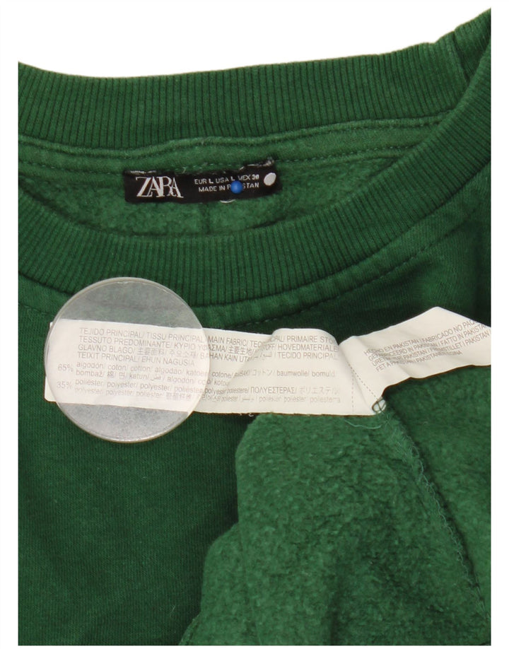 Zara Damen Sweatshirt Pullover UK 16 Large Grüne Baumwolle