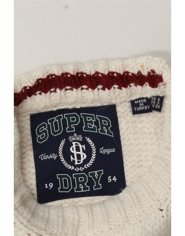 SUPERDRY Damen-Pullover mit Rundhalsausschnitt, UK 6 XS, Weiß, Farbblock