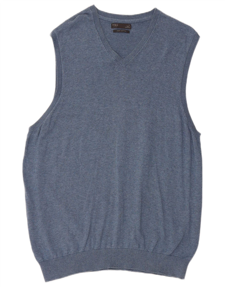 Marks & Spencer Herren Weste Tank Top XL Blau Baumwolle
