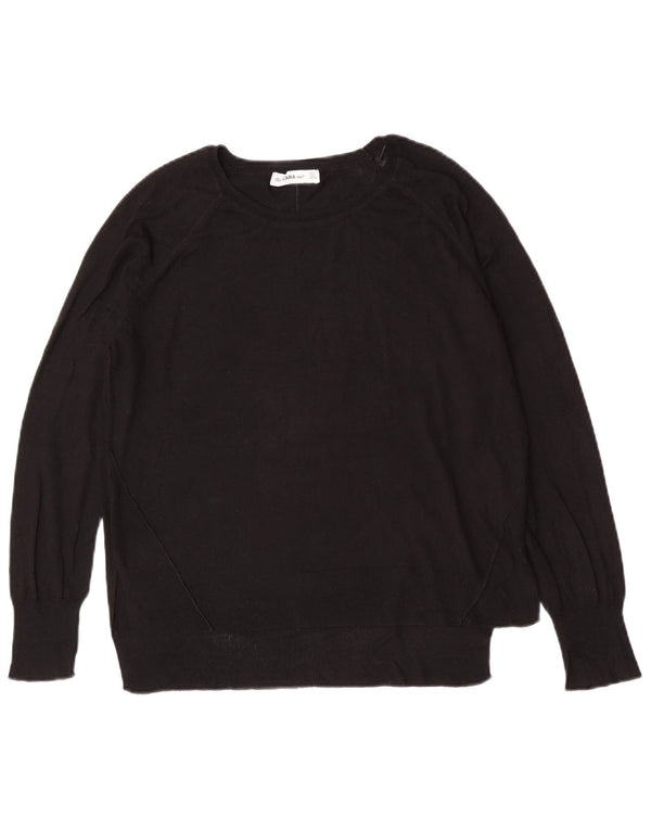 Zara Damen-Pullover mit Rundhalsausschnitt, UK 16, Größe L, schwarze Viskose