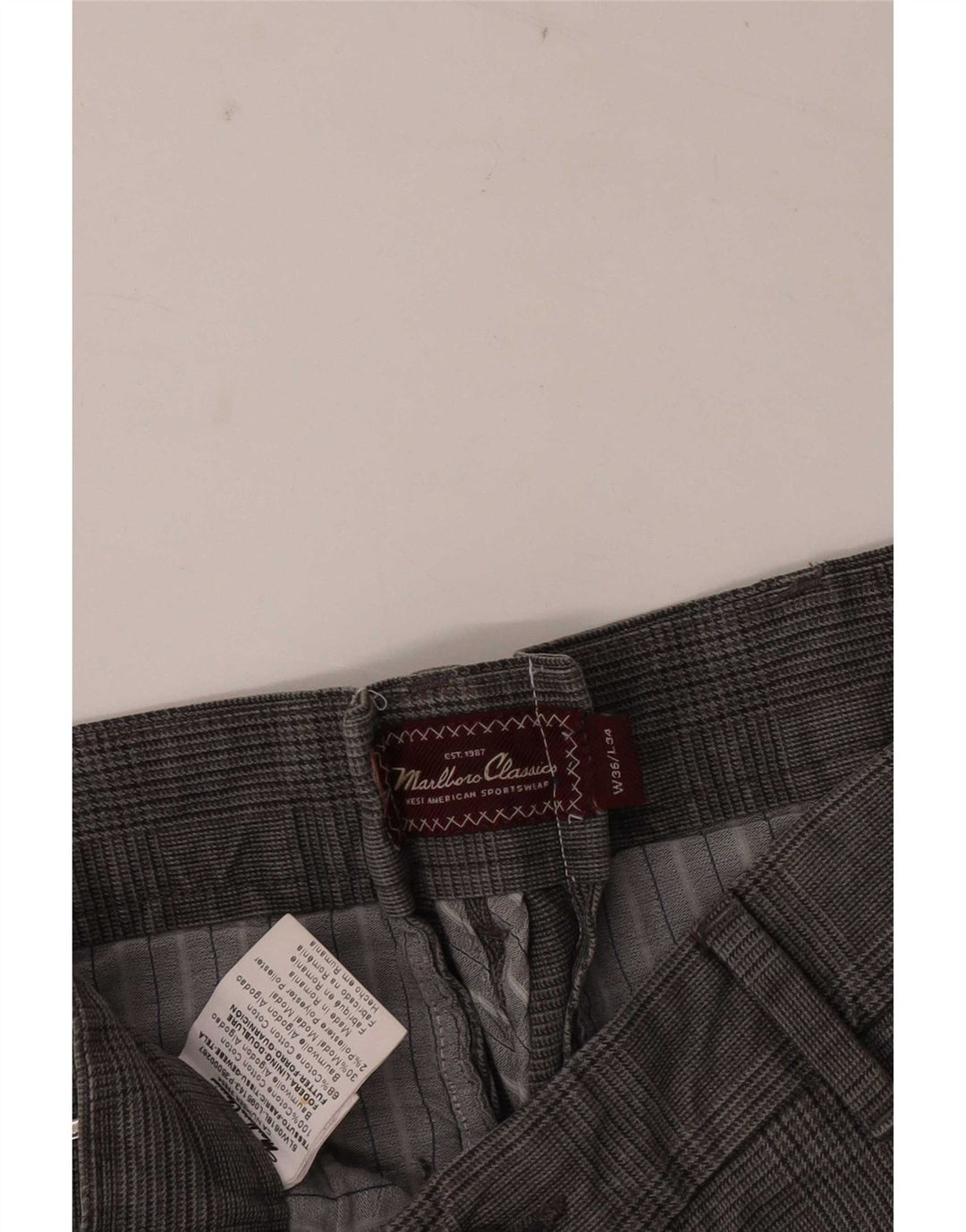 Marlboro Classics Herren-Chinohose mit Pegged, W36 L34, grau karierte Baumwolle