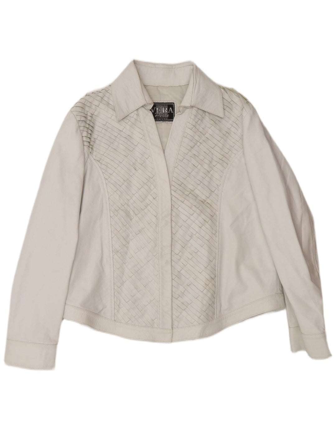 Vintage Damen Bomber Lederjacke UK 16 Großes graues Leder