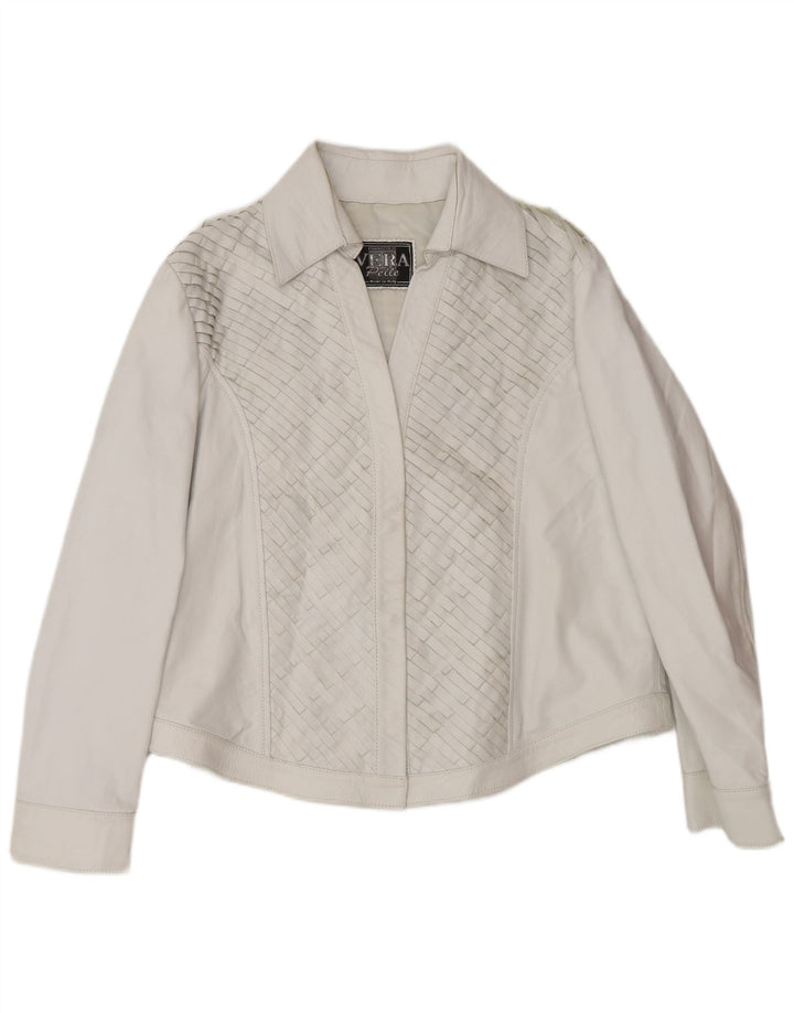 Vintage Damen Bomber Lederjacke UK 16 Großes graues Leder