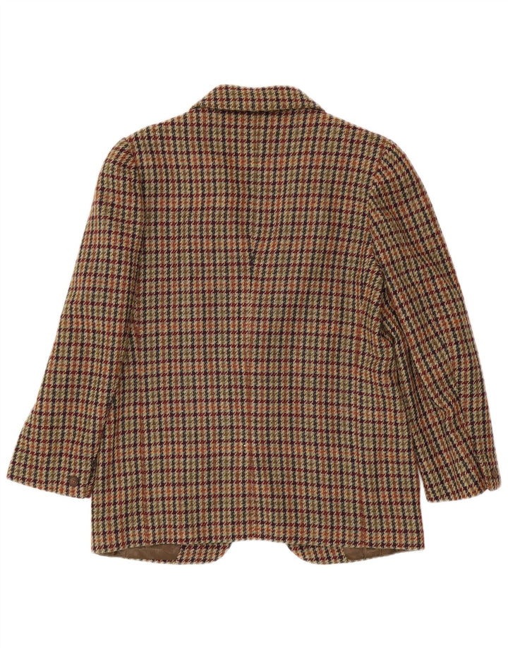 Vintage Damen 1 Knopf Blazer Jacke IT 42 Mittelbraune Hahnentrittwolle