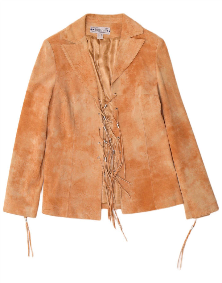 HELLINE Damen Wildlederjacke UK 12 Medium Beige Tie Dye Leder