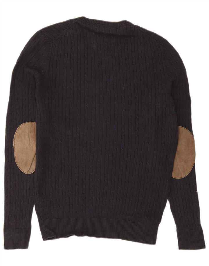 Massimo Dutti Herren-Pullover mit V-Ausschnitt aus mittelblauer Baumwolle